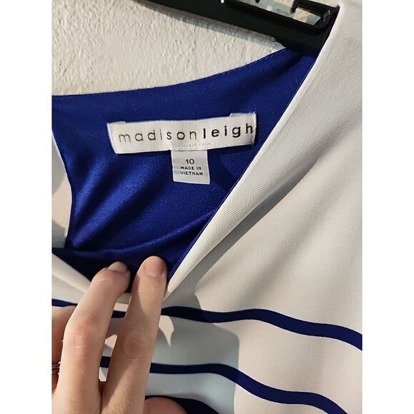 Madison Leigh Sheath Stretch Dress Womens Size 10 Blue White Cap Sleeve - Picture 4 of 7